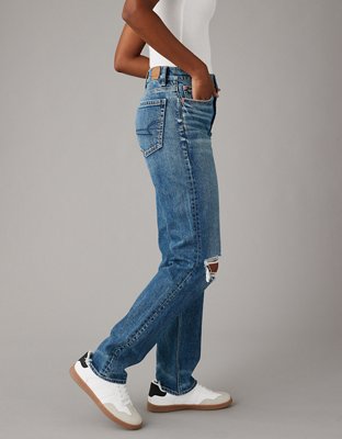 Женские джинсы American Eagle AE Stretch Super High-Waisted Ripped Straight Jean — фото 4