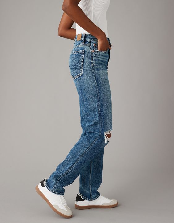 AE Stretch Super High-Waisted Ripped Straight Jean