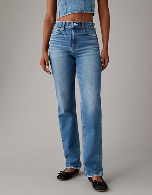 AE Stretch Super High-Waisted Ripped Ankle Straight Jean