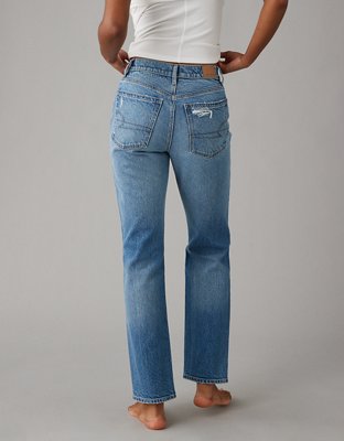 AE Stretch Super High-Waisted Ripped Ankle Straight Jean