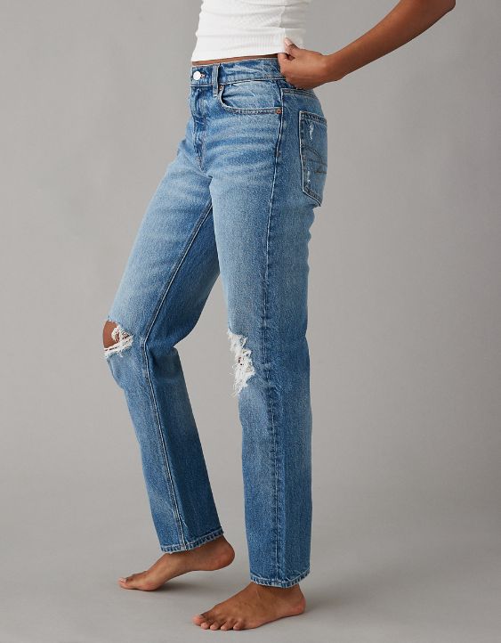 AE Stretch Super High-Waisted Ripped Ankle Straight Jean