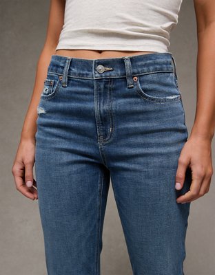 Jean droit ample à taille très haute déchiré extensible AE