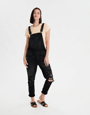 black ripped jeans overalls