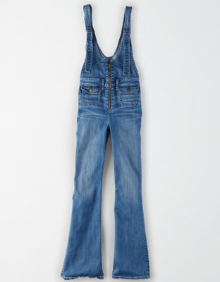 slim fit dress slacks loose fitting denim overall dress with flared hem YonPop