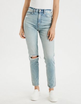 PLT Light Wash Knee Rip Mom Jean