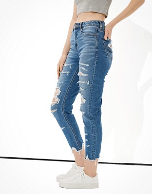 ae stretch ripped mom jean