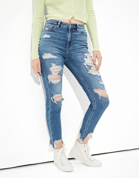 Женские джинсы American Eagle AE Stretch Ripped Highest Waist Mom Jean
