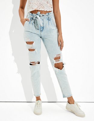 girls high rise paperbag waist mini mom jeans