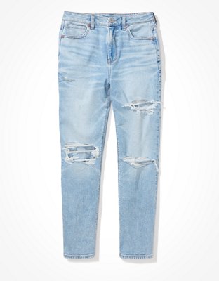 Best Selling AE Stretch Ripped Mom Straight Jean Women's Blue Powder 00 ...