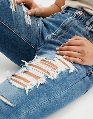 ae stretch ripped mom straight jean