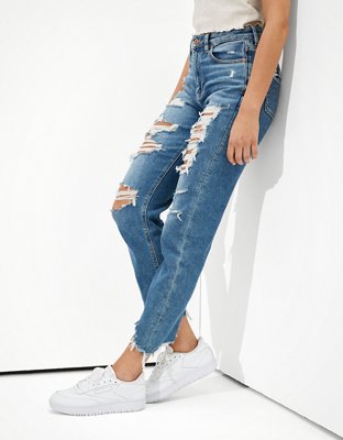 ae stretch ripped mom straight jean
