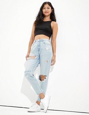 AE Comfort Stretch Waistband Mom Jean  Ripped mom jeans, Cute ripped jeans,  Mom jeans