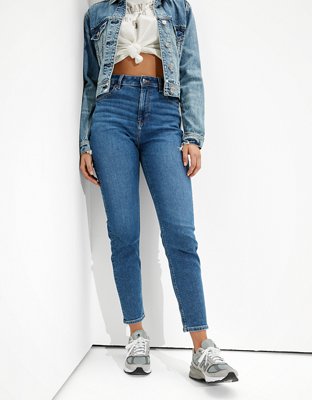 Mom Jeans Fit Mujer Mezclilla Stretch Roto Tiro Alto A01