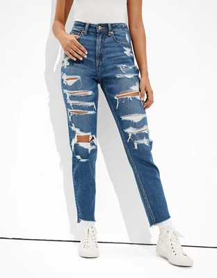 Ae Stretch Ripped Mom Jean