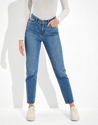 American Eagle Jeans Women's Vintage High Rise Raw Hem Blue Denim Mom Jean