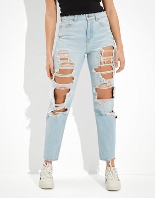 blue ripped mum jeans