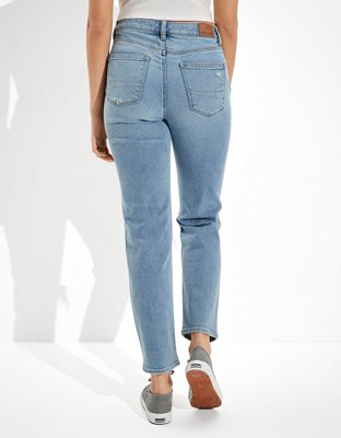 ae stretch ripped straight mom jeans