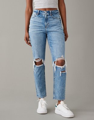 MakeMeChic Women's Ripped Mom Jeans High Waisted Distressed Denim Pants Light  Wash XS at  Women's Jeans store