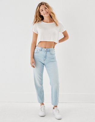 Light blue stretch high waist jeans Mom jean cut