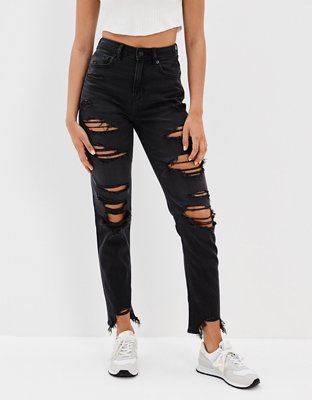 high waisted black ripped jeans womens