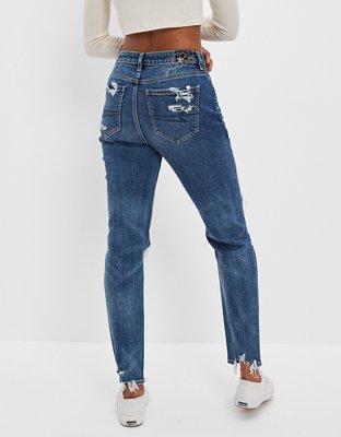 Moonite - Pantalones Vaqueros Rasgados Para Mujer Destruidos De Gran Agujero Con Cadena Sexy De Talle Medio Angustiado Rasgado Jeans Clubwear