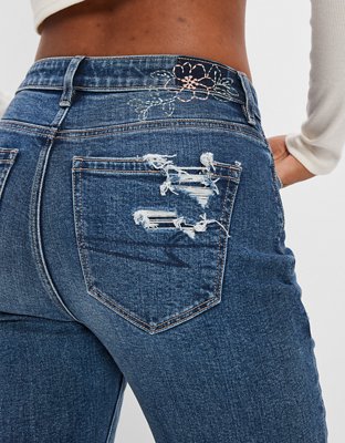 Jeans mom American Eagle lavado destruido corte cintura para mujer