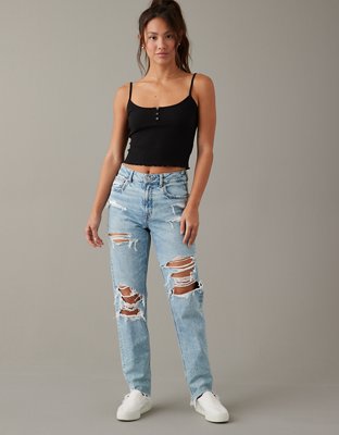 MakeMeChic Women's Ripped Mom Jeans High Waisted Distressed Denim Pants