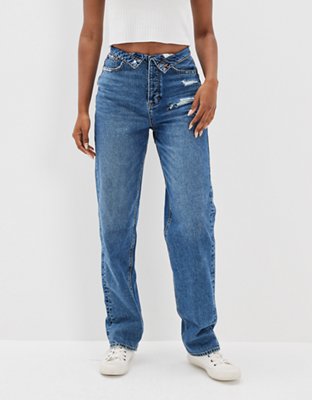 AE Highest Waist Ripped Baggy Straight Jean