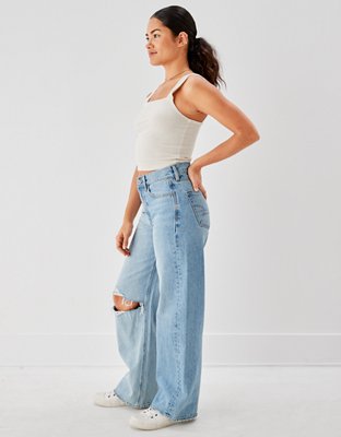 ae ripped super high waisted baggy wide leg jean