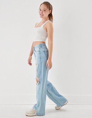 AE Super High-Waisted Baggy Wide-Leg Jean con rasgados