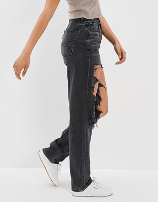 ae ripped highest waist baggy straight jean