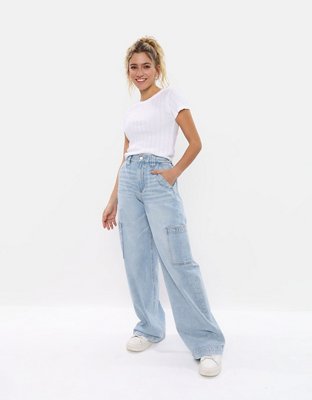 AE Super High-Waisted Baggy Wide-Leg Jean con drapeado de ensueño