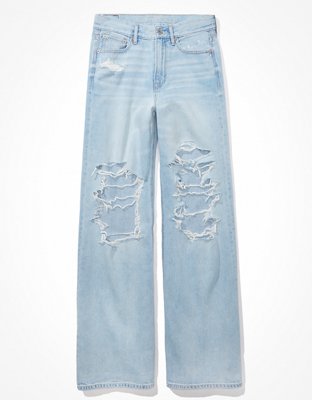 american eagle ripped super high waisted baggy wide leg jean