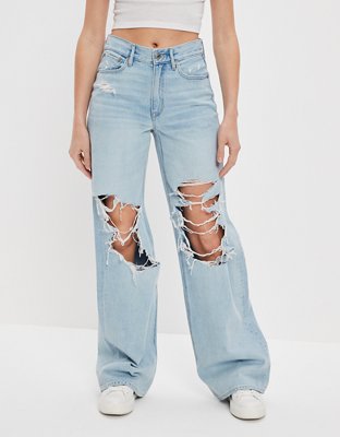 AE Dreamy Drape Ripped Super High-Waisted Baggy Wide-Leg Jean