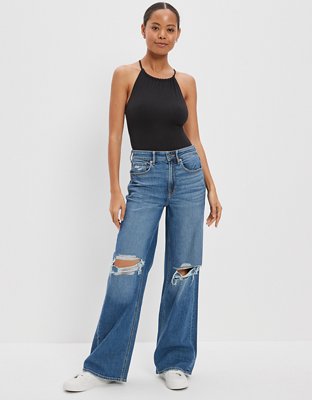 AE Dreamy Drape Stretch Ripped Super High-Waisted Baggy Wide-Leg Jean