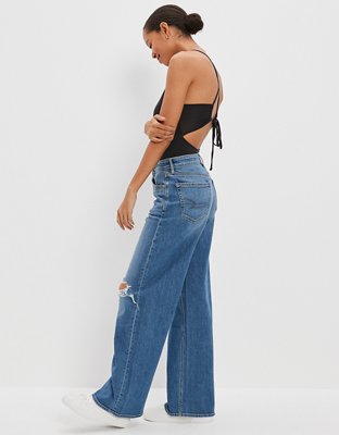 AE Dreamy Drape Stretch Ripped Super High-Waisted Baggy Wide-Leg Jean