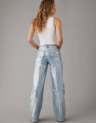AE Stretch Shimmer Super High-Waisted Baggy Wide-Leg Jean
