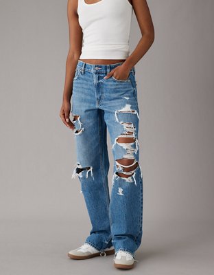 High Waist Ripped Jeans Women's Wide Leg Loose Summer Straight Cut