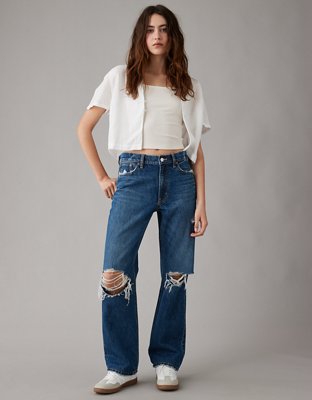 American Retro Calle bordado Straight-Leg sueltos Jeans Mujer All