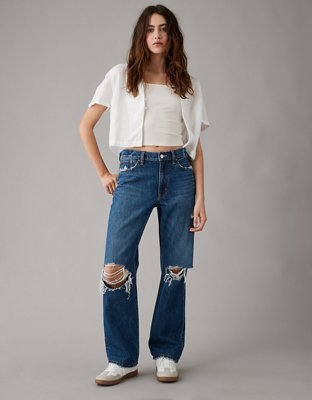 American Retro Calle bordado Straight-Leg sueltos Jeans Mujer All