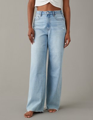 AE Super High-Waisted Baggy Wide-Leg Cuffed Ripped Jean