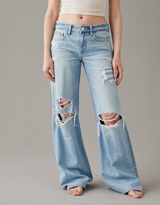 AE Dreamy Drape Ripped Low-Rise Baggy Flare Jean