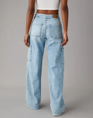 AE Dreamy Drape Stretch Super High-Waisted Cargo Baggy Wide-Leg Jean