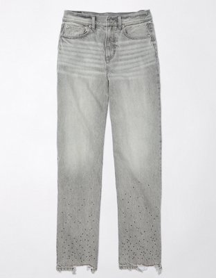 Girls Grey Acid Wash Patch Pocket Straight Jeans