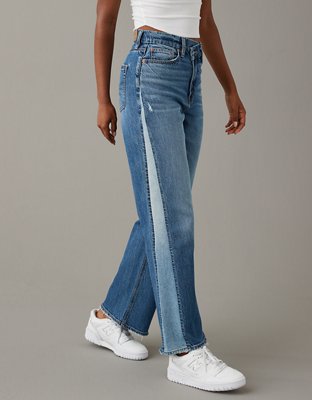 AE Strigid Curvy Embellished Super High-Waisted Baggy Straight Jean   Embellished jeans, American eagle outfitters women, Straight jeans