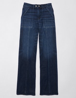 Women High Waist Wide Leg Elastic Slim Stitching Denim Flared Jeans Denim  Pants with Pockets at  Women's Jeans store
