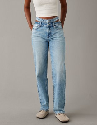 Cross Over Waistband Straight Fit Jeans