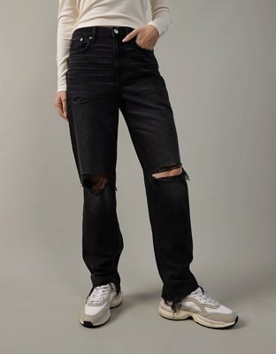 American Eagle Juniors Strigid Curvy Super High Waisted Ripped Baggy  Straight Jeans, Jeans, Clothing & Accessories