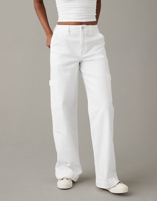 WMNS Slim Fit High Waist Stretchy Denim Pants - Back Pockets / White