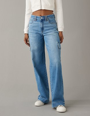 AE Dreamy Drape Stretch Super High-Waisted Cargo Baggy Wide-Leg Jean